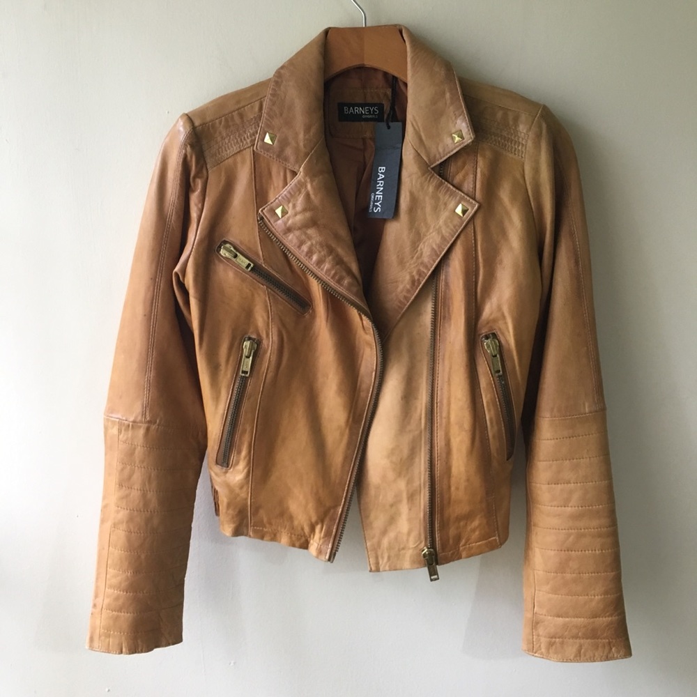 Real Camel Tan Leather Moto Jacket